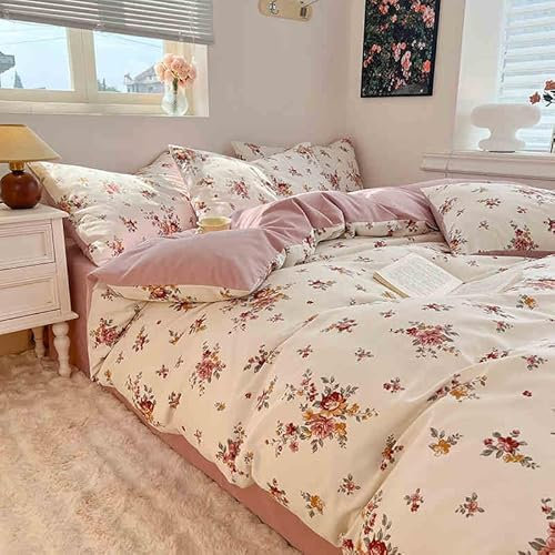 Bettwäsche 200X200 Winter Rosa Blumen Bettbezug Super Weich, Bettwasche Set Mikrofaser,Bettdeckenbezug Mit Reißverschluss Und 2X80X80Cm Kissenbezüge