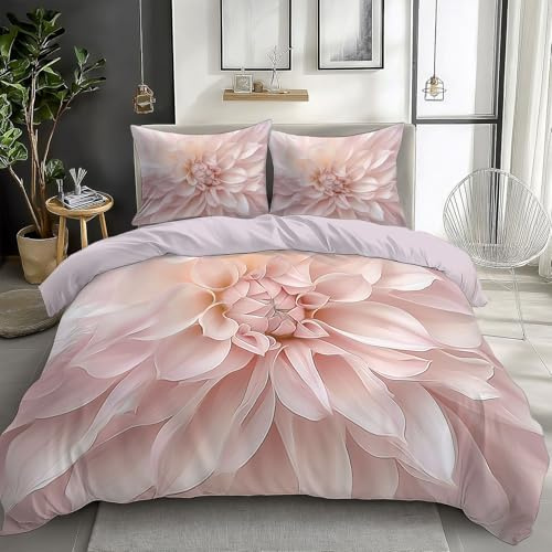 Luxury 3 Piece Reversible Duvet Cover Set Dahlia Bedding Set Soft Microfiber Quilt Covers Set with 2 Pillowcases Machine Wash (Purple Double)