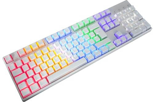 YMDK White Black Pudding German ISO QWERTZ Double Shot PBT Shine Through Keycap Custom OEM Profile Keycaps for MX Switches Mechanical Keyboard