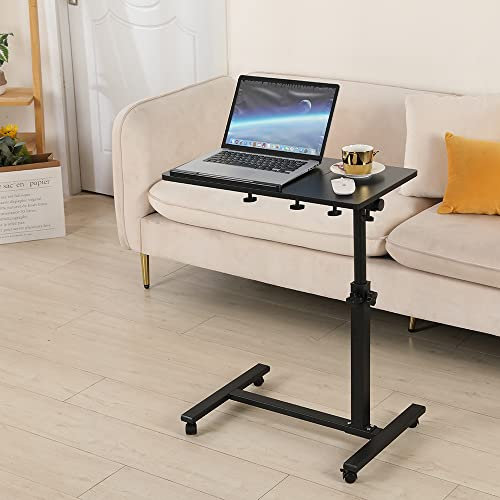 HUOLE Mesa para Ordenador Altura Ajustable Escritorio Laptop Móvil Mesas Auxiliar con Ruedas para Cama y Sofá con Soporte para Ratón-60 * 34,5 * 58-90cm (Negro)