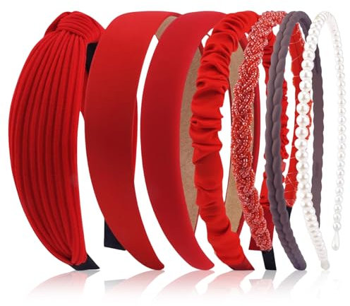 Kotkiddy Lot de 7 bandeaux à cheveux pour femme, différents modèles, en plastique, pour filles et femmes (rouge)