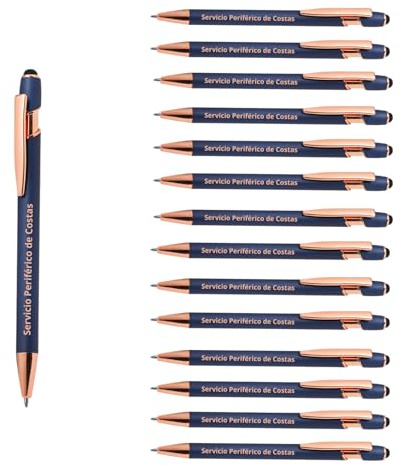 PROMO SHOP Pack 50 bolígrafos Personalizados con tu nombre o texto | Lorix Azul | Puntero para dispositivos móviles | Grabado a láser | Lote bolígrafos publicitarios, bodas, comuniones, merchandising