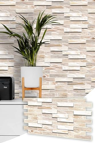 3D Wall Panels - Decorative PVC Plastic Wall Covering Faux Cladding Tiles for Interior Walls (White Wood)