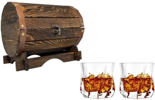Fenny's Creations Whisky Glass Set in Wooden Barrel Gift for Love One Hand Craft Father's Day Boy Frind Teacher Wedding Man Christmas (Whiskey Barrel Glass Set 6)
