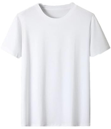 Men Cotton Short Sleeve T Shirt Casual Crewneck Slim Fit Tops Solid Basic Pullover T-Shirts 3XL White