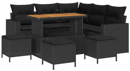 vidaXL Garten-Sofa-Set 9 pcs Schwarz Poly-Rattan, Moderne Gartenmöbel für gemütliche Lounges, entspannte Rückzüge, lockeres Beisammensein, Sommervergnügen