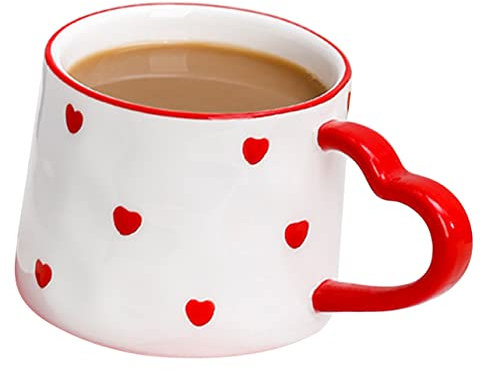 CIYODO Ceramic Cappuccino Mug Heart Shaped Coffee Cup for Home Use Valentine's Day Present for Friends Family for Hot Beverages Breakfast Drinks
