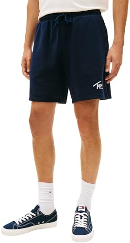 Tommy Jeans Pantalón Corto Lounge Hombre Signature Beach de algodón, Azul (Dark Night Navy), L