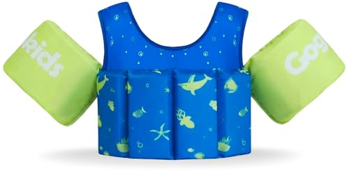 Gogokids Kinder Schwimmweste mit Nicht Aufblasbaren Armbändern - Kinder Tragbare Einstellbare Auftriebsschwimmjacken, Baby Schwimmflügel mit Brustgurt - Geeignet für 2-6 Jahre (15-30kg) Jung Mädchen