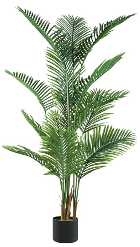 BLUE BAZAAR 6FT Artificial Palm Tree Indoor, Tall Faux Tropical Areca Tree with Lifelike Leaves, Large Fake Green Plant in Black Pot for Home Office Living Room Bedroom Corner Décor