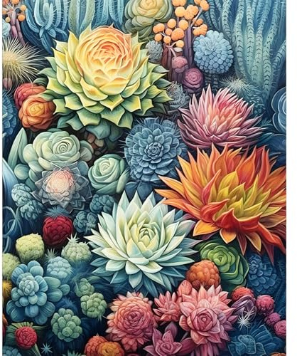 Camocin Art Paint by Numbers for Adults, Succulent Adult Paint by Number Canvas Kits Without Frame, Plant Oil Painting by Numbers Kit for Gift Home Wall Decor 16 x 20 Inch