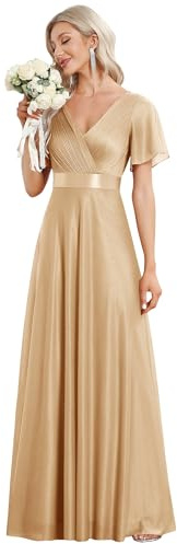 Ever-Pretty Women's Sparkling Ruffles Sleeve Deep V-Neck Empire Waist A-Line Bridesmaid Dress EE50159