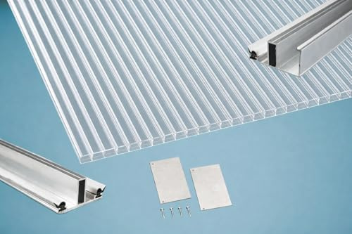 Dacheindeckung Komplettset mit Stegplatten Klar Transparent – Polycarbonat Hohlkammerplatten, UV-beständig, Witterungsbeständig & Schlagfest für Terrassenüberdachung, Carport & Gewächshaus (300x200)