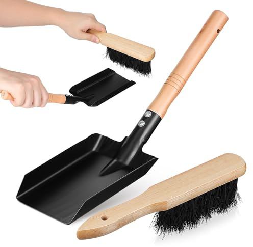 Schaufel und Besen Satz, Klein für Kamin und Garten | Weiche Borsten, Rutschfeste Griffe, Oberflächenschonend, für Kleine Gärten und Kamin