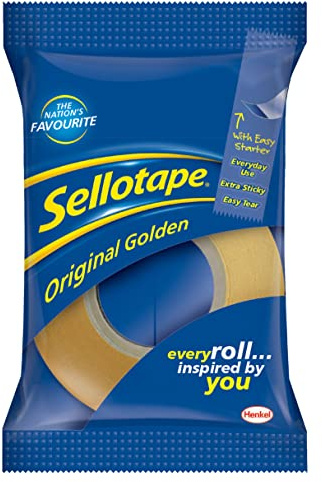 Sellotape Original Golden, Multi-Purpose Clear Tape for Household Objects, Clear Packing Tape for Sticking Envelopes or Cards, Easy to Use Packaging Tape, 24mm x 33m, Pack of 6