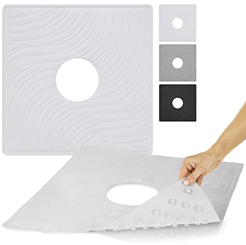Vive Shower Mat with Drain Hole - 56 cm by 56 cm Square Non Slip Safety Bath Mat for Bathtub - Suction Cup Traction Skid Pad for Stalls, Loo Floors, Tub - Textured Rubber - For Everyone