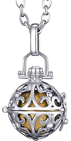 Morella Damen Halskette Edelstahl 70 cm mit Ornament Anhänger und Klangkugel Gold Ø 16 mm in Schmuckbeutel