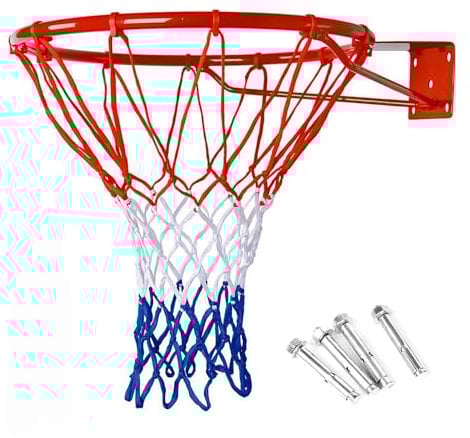 The Magic Toy Shop Wall Mounted Basketball Hoop 46cm – Durable Steel Frame with Welded Net Hooks, Suitable for Sports – Great for Outdoor Games and Family Fun