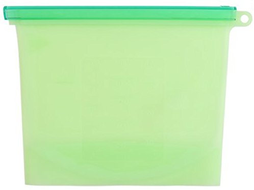 HOVUK® Sac de conservation alimentaire en silicone vert 1000 ml avec fermeture éclair, réutilisable, sans BPA, mince, réutilisable, résistant à la chaleur et au froid, anti-fuite