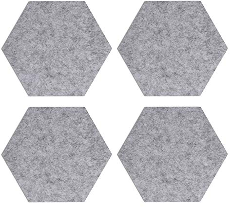 Navaris Filz Memoboards Set sechseckig - 4X Filz Pinnwand 20 x 17 x 1,5cm mit Stecknadeln und Klebeband - Filzboard für Küche und Büro - Hellgrau