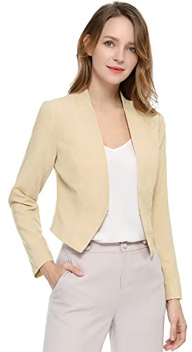 Allegra K Blazer Court décontracté à Manches Longues pour Femmes Beige M