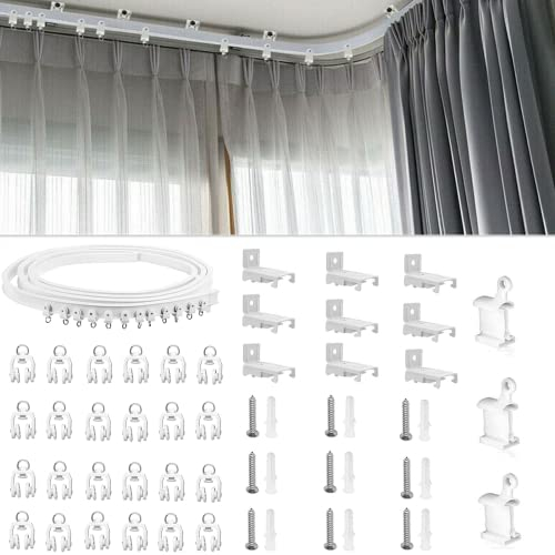 TOPWA 3 Meter flexible Kunststoff-PVC-Vorhangschiene, Wand- und Deckenmontage, Befestigungshaken, Duschvorhänge, Raumteiler, mit Anleitung (evtl. nicht in deutscher Sprache), Montagezubehör inklusive