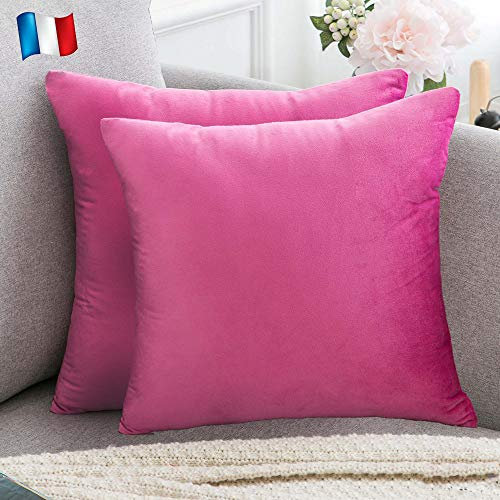 Douceur De Plumes 2er Set dekorativen Kissenbezügen aus rosa Samt 40x40 cm, weicher, moderner Kissenbezug, skandinavische Wohnzimmerdekoration Fuhsia Sofa Schlafzimmer (2 pinkfarbenes Rosa)