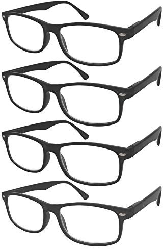 TBOC Lunettes de Lecture - [Pack 4 Unités] Dioptrie +3.50 Monture Noir Mat Femme Homme Unisexe Loupes de Vue de Repos de Près Ordinateur Travail Branches Charnières à Ressort