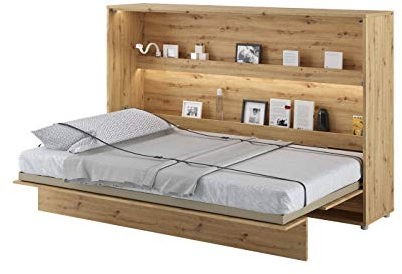 Schrankbett Bed Concept, Wandklappbett mit Lattenrost, V-Bett, Wandbett Bettschrank Schrank mit integriertem Klappbett Funktionsbett (BC-05, 120 x 200 cm, Artisan Eiche, Horizontal)