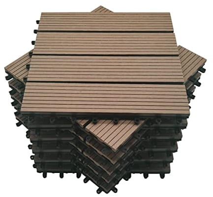 Mocosy 11pcs 1m² WPC Interlocking Decking Fliesen Garten, Terrasse, Balkon, Rasen Holz Kunststoff Composite Deck Bodenfliesen (Kaffee)
