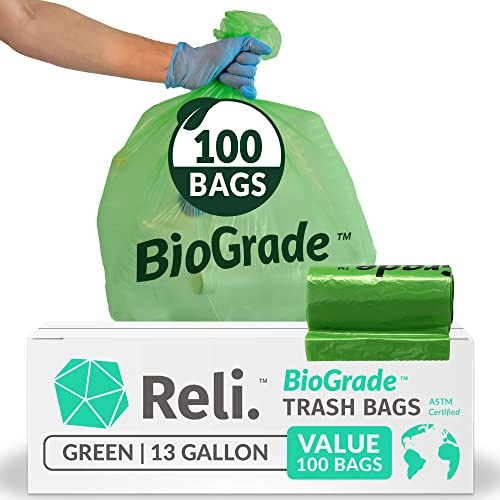 Reli. Biodegradable 13 Gallon Trash Bags | 100 Count | Green