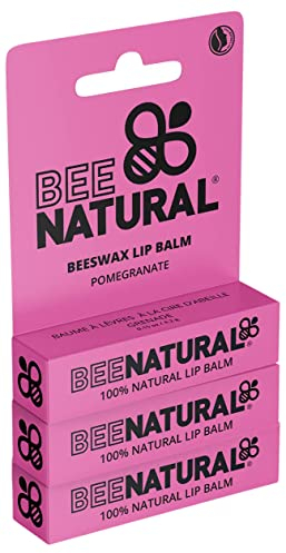 Bee Natural 100% natürlicher feuchtigkeitsspendender Lippenbalsam, Granatapfel, 3 Stück
