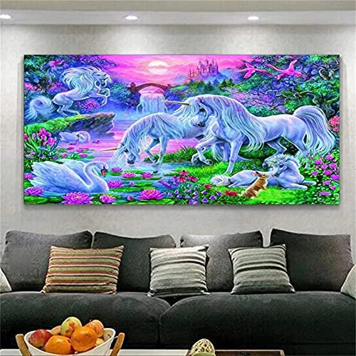 DIY 5D Diamond Painting Große Größe Einhorn Pferd,Voll Bohrer Diamant Painting Bilder Kits für Kind,Kristall Strass Mosaic Stickerei Kreuzstich Art für Home Wall Décor Geschenk Square_Drill_70x140cm