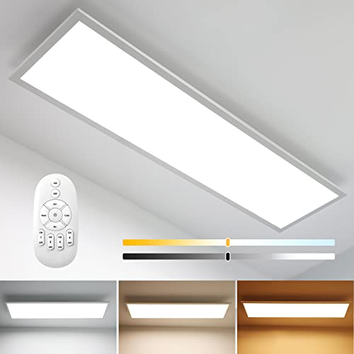 Dimmbare LED Deckenleuchte 100x25 cm mit Fernbedienung, 24W Super Deckenlampe Panel 2700K-6500K Warmweiß Naturweiß Kaltweiß, Modern Deckenpanel Lampe für Werkstatt Büro Garage Wohnzimmer Küche