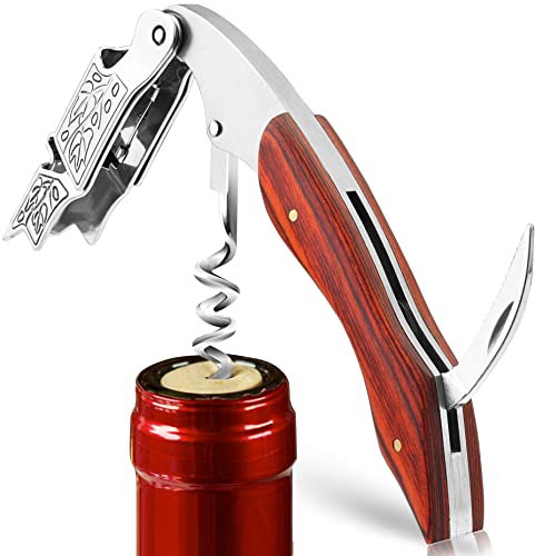 HOOMIL Kellnermesser, All-in-1 Profi Korkenzieher Wein und Bier mit Flaschenöffner & Folienschneider, Weinöffner aus Edelstahl Holz zum Sommeliers, Kellner und Barkeeper
