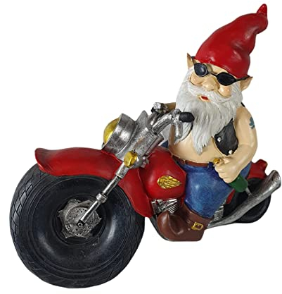Aspinaworld Rocker Gartenzwerg auf Motorrad 27 cm, Figur für den Garten, wetterfeste Deko, Gartenfigur