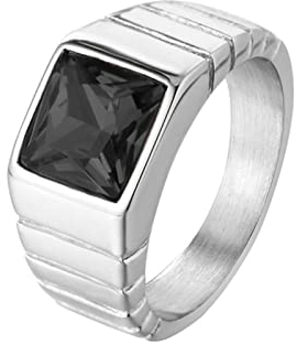 Lieson Edelstahl Ring Herren, Männer Ring Silber Partnerring Schwarz Zirkonia Breit 10.5MM Gothic Ringe Herren Größe 54 (17.2)
