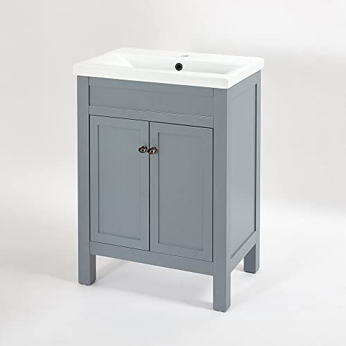 Milano Light Grey 615mm Bathroom Vanity Unit Basin Round Bronze Handle