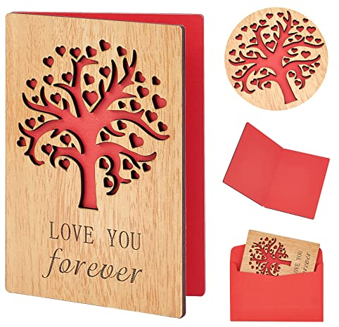 craspire Arbre de Vie Carte de Voeux Love You Forever Carte d'anniversaire en Bois Carte d'anniversaire avec Enveloppe, Carte d'amour en Bois Faite à la Main