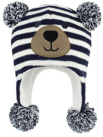 Durio Baby Mütze Wintermütze Kleinkind Kinder Mädchen Jungen Earflap Beanie Warm Strickmütze mit Bommel Navy 6-12 Monate (Tag Size S)