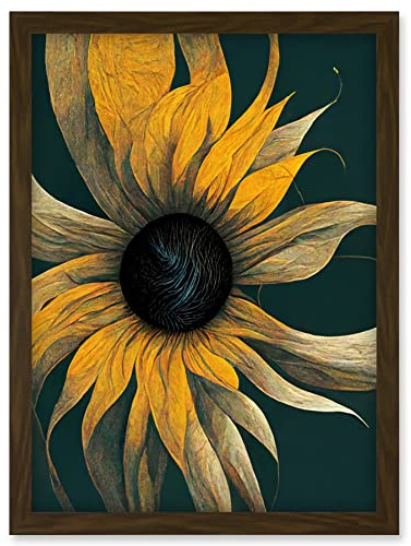 Doppelganger33 LTD Abstract Modern Sunflower Black Yellow Artwork Framed Wall Art Print A4
