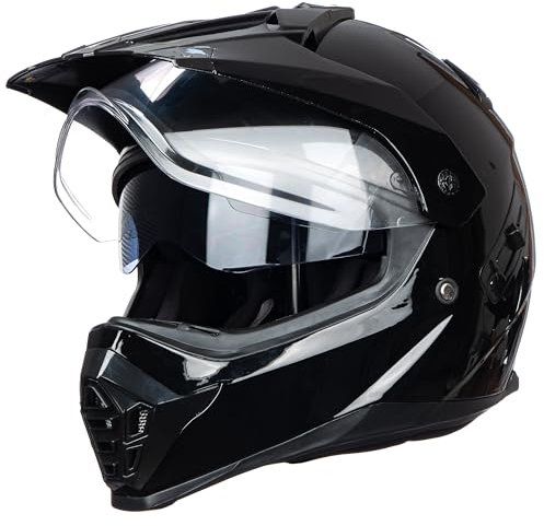 Sport Motorcycle Motocross ATV Dirt Bike Off Road Full Face Helmet Dual Visor ECE Approved Helmets (S, Gloss Black)