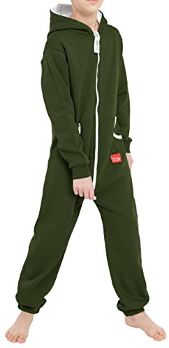 Basisstoff Yuppie Kinder Jumpsuit Jungen Mädchen Overall Olivgrün Gr. 158-164