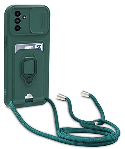 Dllatui Handyhülle Kompatibel mit Samsung Galaxy A54 5G Halsband Lanyard Silikonhülle,mit Kamera Schutz Schieber,Drehbarer Ständer mit Kartenfach Necklace Hülle (Grün)