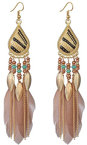 fdsmall Ohrringe Faux Feder Ohrringe Bohemian Fringe Tassel Long Drop Dangle Earrings Jewelry Long Vintage Dangle Earrings for Women's (Rosa)