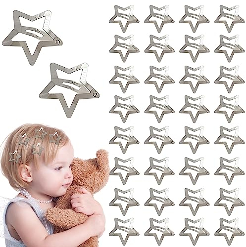 30 Pezzi Fermagli Per Capelli A Forma Di Stella, Forcine Per Capelli Con Stella A Cinque Punte Mollette Antiscivoli Accessori Fermagli Con Stella, Accessori Per Capelli Per Bambini E Ragazze(Argento)