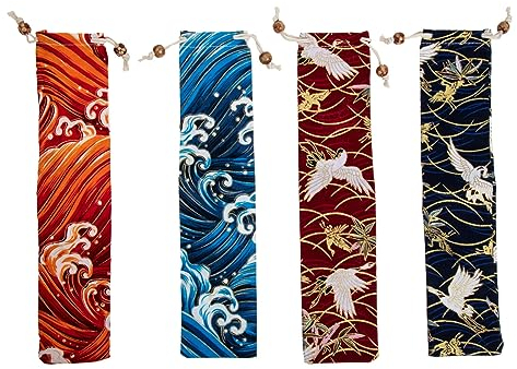 Luxshiny 4 Pièces Ustensiles Pochette De Voyage Paille Étui De Transport À Couverts Rangement en Tissu Cordon De Rangement À Couverts pour La Maison Restaurant