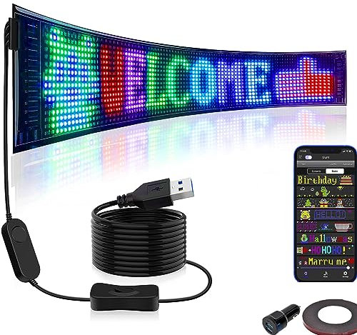 Panneau LED programmable, panneau de voiture LED de contrôle d'application Bluetooth, panneau LED de défilement USB 5 V pliable étanche, affichage LED d'animation de motif de texte personnalisé pour