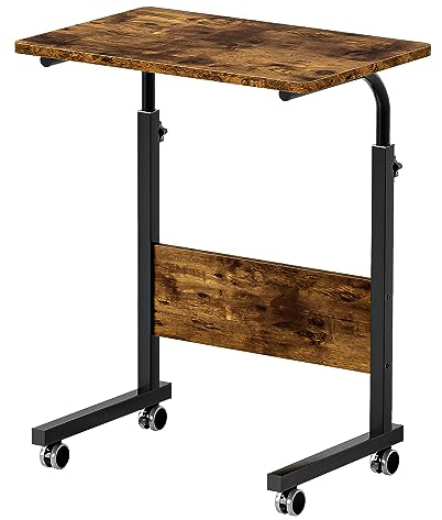 sogesfurniture höhenverstellbar Laptoptisch Laptopständer Computertisch mit Rollen, mobiler Beistelltisch Pflegetisch für Bett und Sofa, 60 * 40 * 71-90cm, Vintagebraun