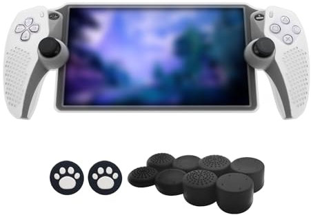 MOJOXR PS Portal Silicone Cover and Stick Caps Compatible with PlayStation Portal Remote Player, Anti-Slip Protector Case and 10 Thumb Grip Caps Accessories for PS Portal Remote Player(White)